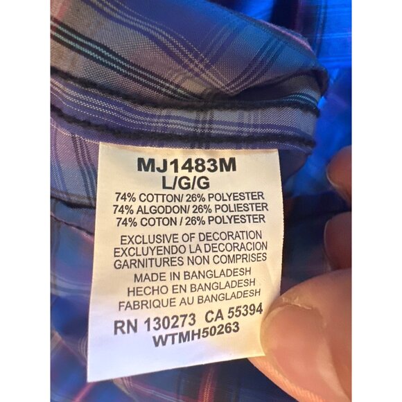 Wrangler 20X Ranch Rodeo Cowboy Mens Plaid Long Sleeve Western Shirt Large - Picture 4 of 5